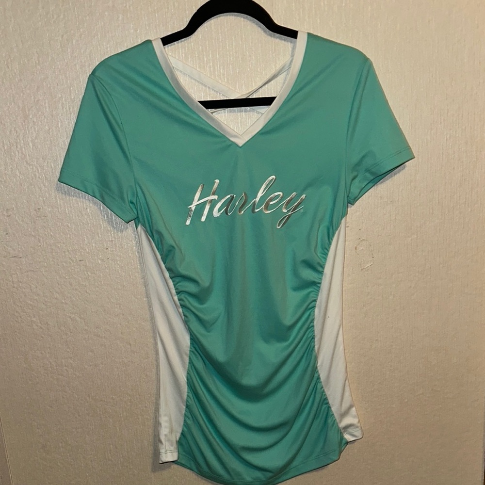 Harley-Davidson Green Ruched Jersey Top